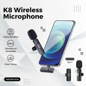 New K8 Type C Wireless Microphone K8 Collar Mic For Type C - Noise Callaction Reduction Mic 20 Meter Long Range